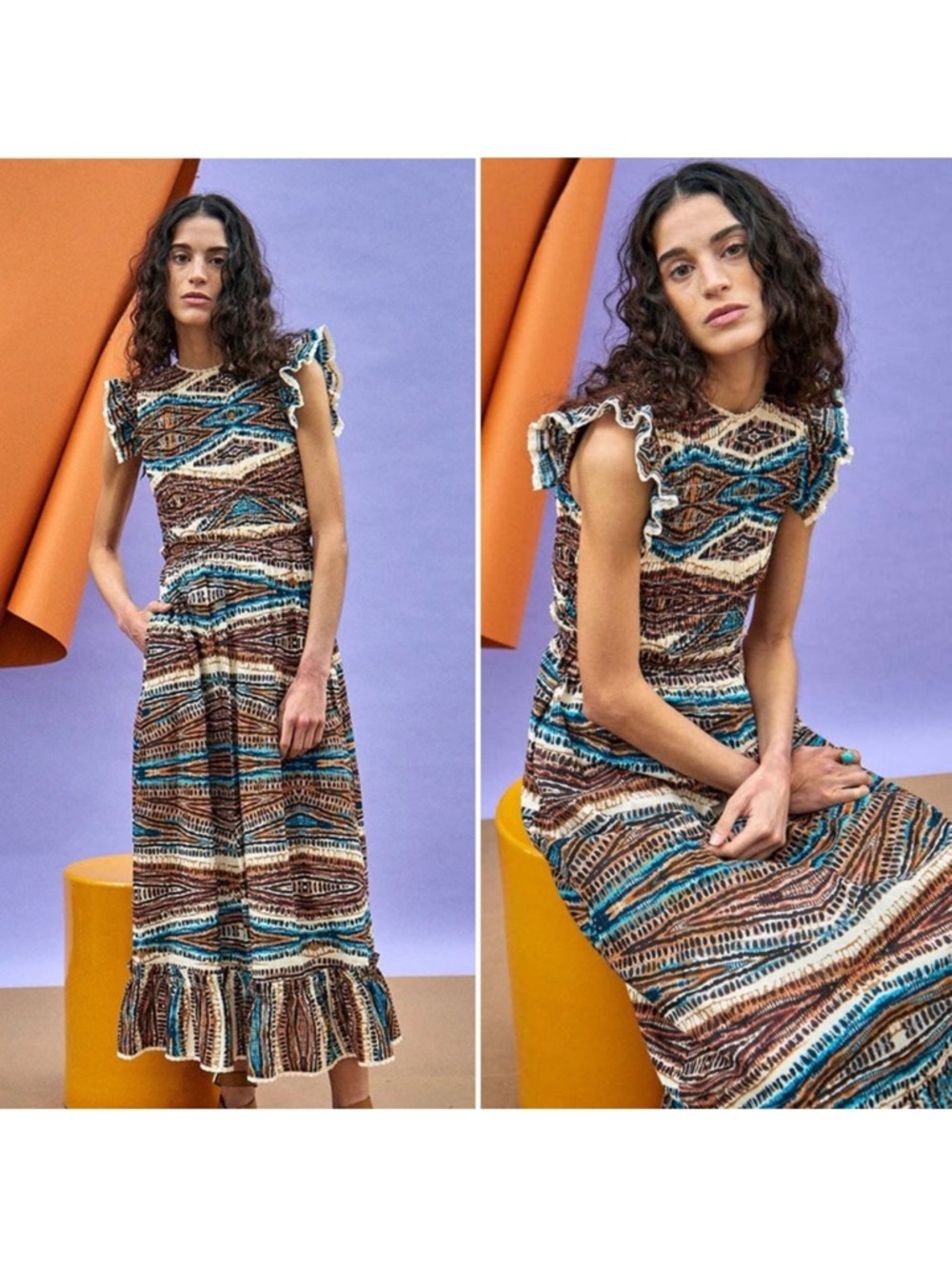 HUNTER BELL Hayward Smocked Midi Dress